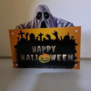 Halloween Light Up battery operated Happy Halloween Ghost Graveyard Sign Decor